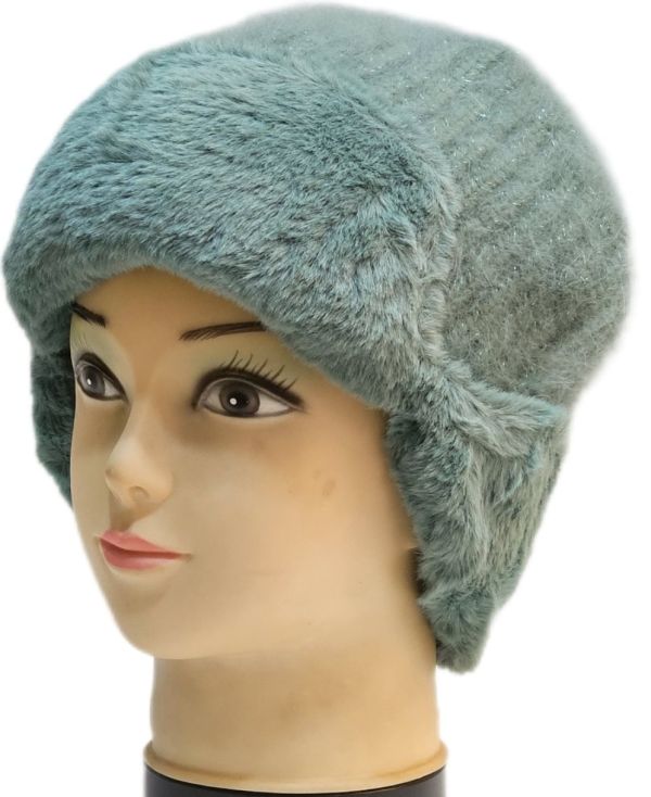 LY 222867 молодіжна шапка вушанка з подвійної в'язки прикрашена альпакою