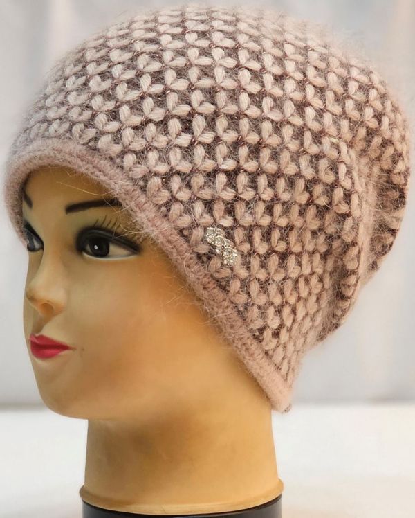 1809-10A жіноча ангорова шапка з подвійної в'язки "гусячі лапки"